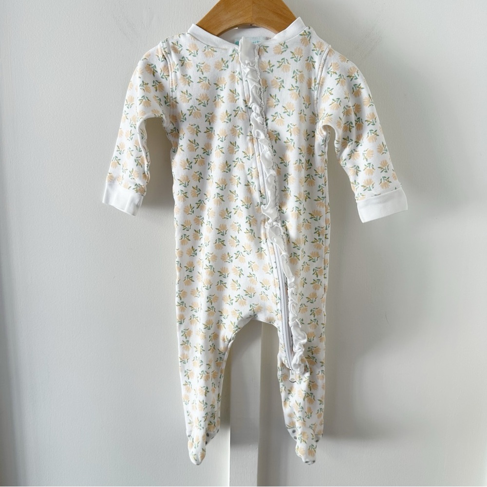 FEATHER BABY floral zipper footie